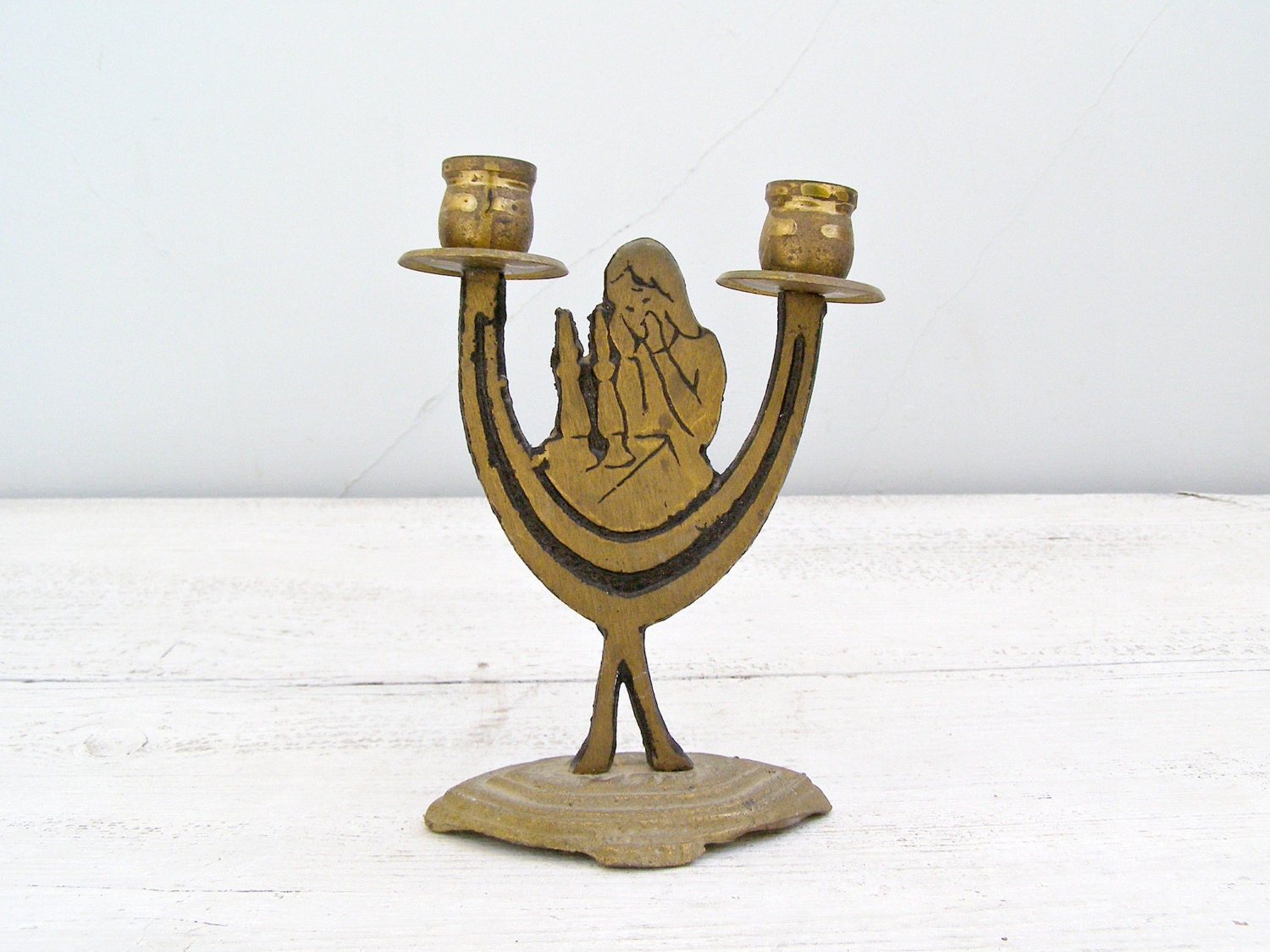 Vintage "Shabbat" Candelabra, Retro "Sabbath" Candlesticks, Judaism Friday Ritual, collectible, Sacred, vintage candle holder