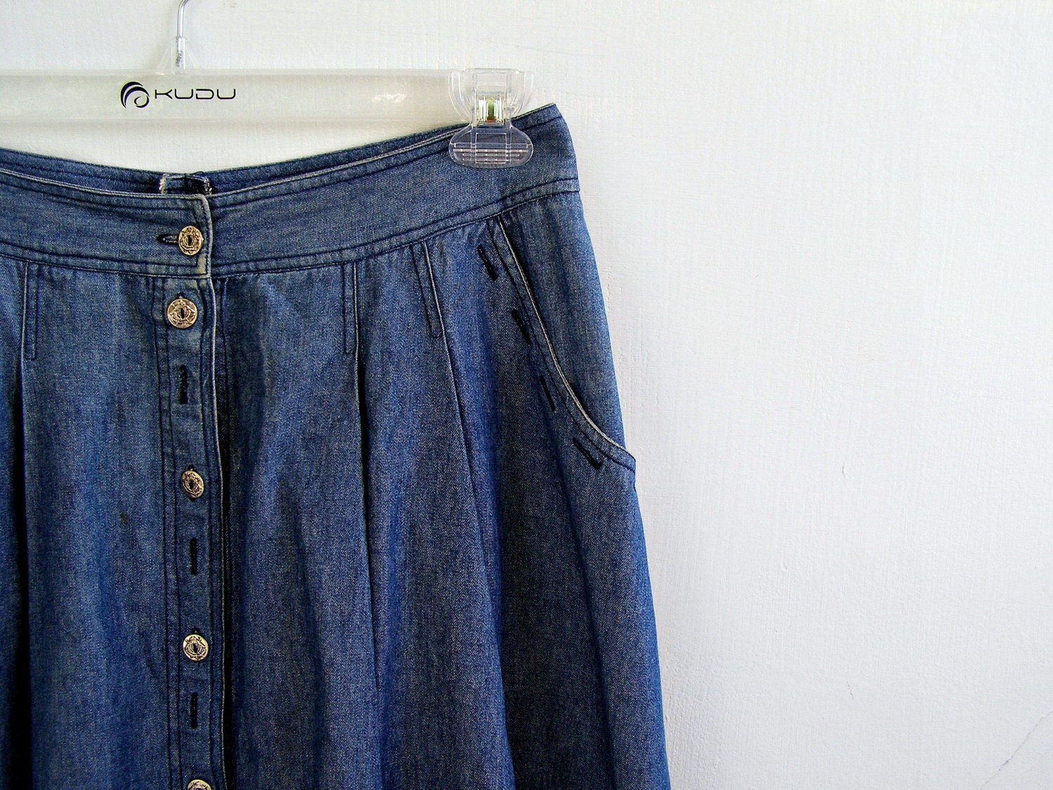 80s Denim Skirt, Midi blue Tiered skirt Size XL, 44, A line Buttoned Cotton Skirt, Boho, hippie, Gypsy, Retro fashion, Casual, - MeshuMaSH