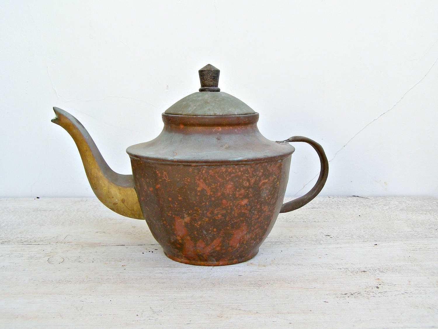 Antique Copper Teapot, Retro Oriental serving tableware, Farmhouse, Cottage chic, Housewarming gift, Mid century home, Restaurant dispaly