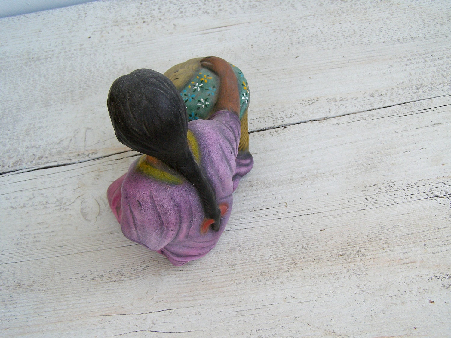 Tahitian Woman figurine, Vintage woman Figurine, Ethnic, tribal, Cottage chic, Feminine, colorful, Exotic, Farmhouse, African