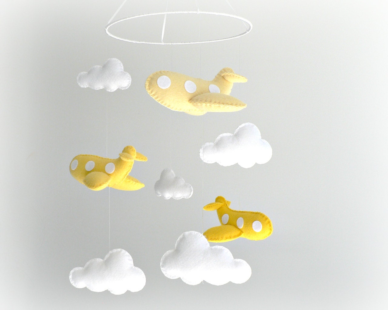 Airplane mobile - baby mobile - You pick your colors - yellow felt airplanes and white clouds - Nursery decor