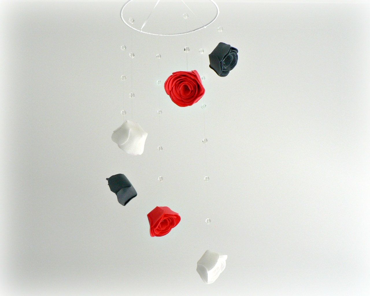 Modern flower mobile - You pick your colors - dark gray, coral and white - crystal flower mobile - baby crib mobile - nursery decor