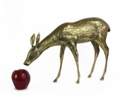 Brass Deer Figurine Large Spotted Doe Cabin Forest Decor - OldVintageGoodies