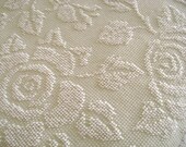Light Celery Green  Chenille Bedspread with White Roses - Vintage Hobnail Chenille Bedspread, Queen / King - 110" x 116"