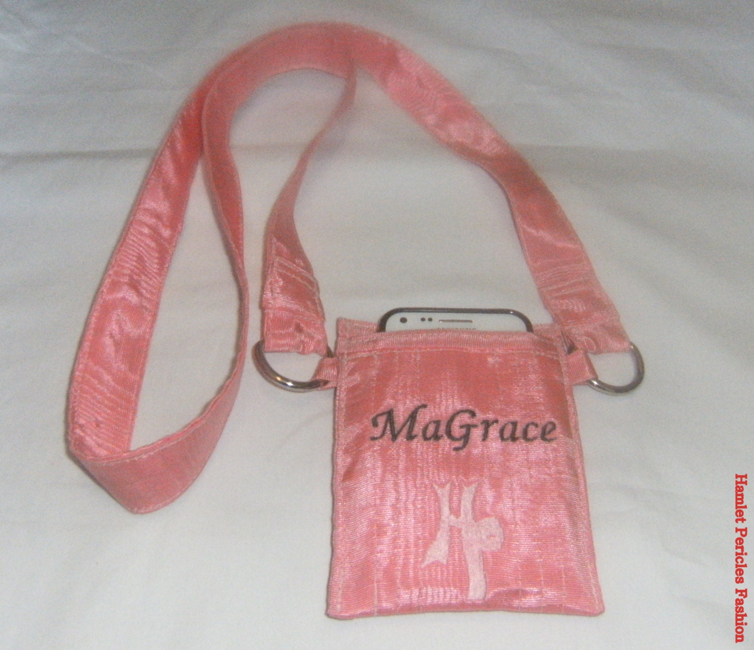 Magrace Shoulder Strap Phone Pouch, Hot Pink Moire Phone Pouch by hamlet Pericles