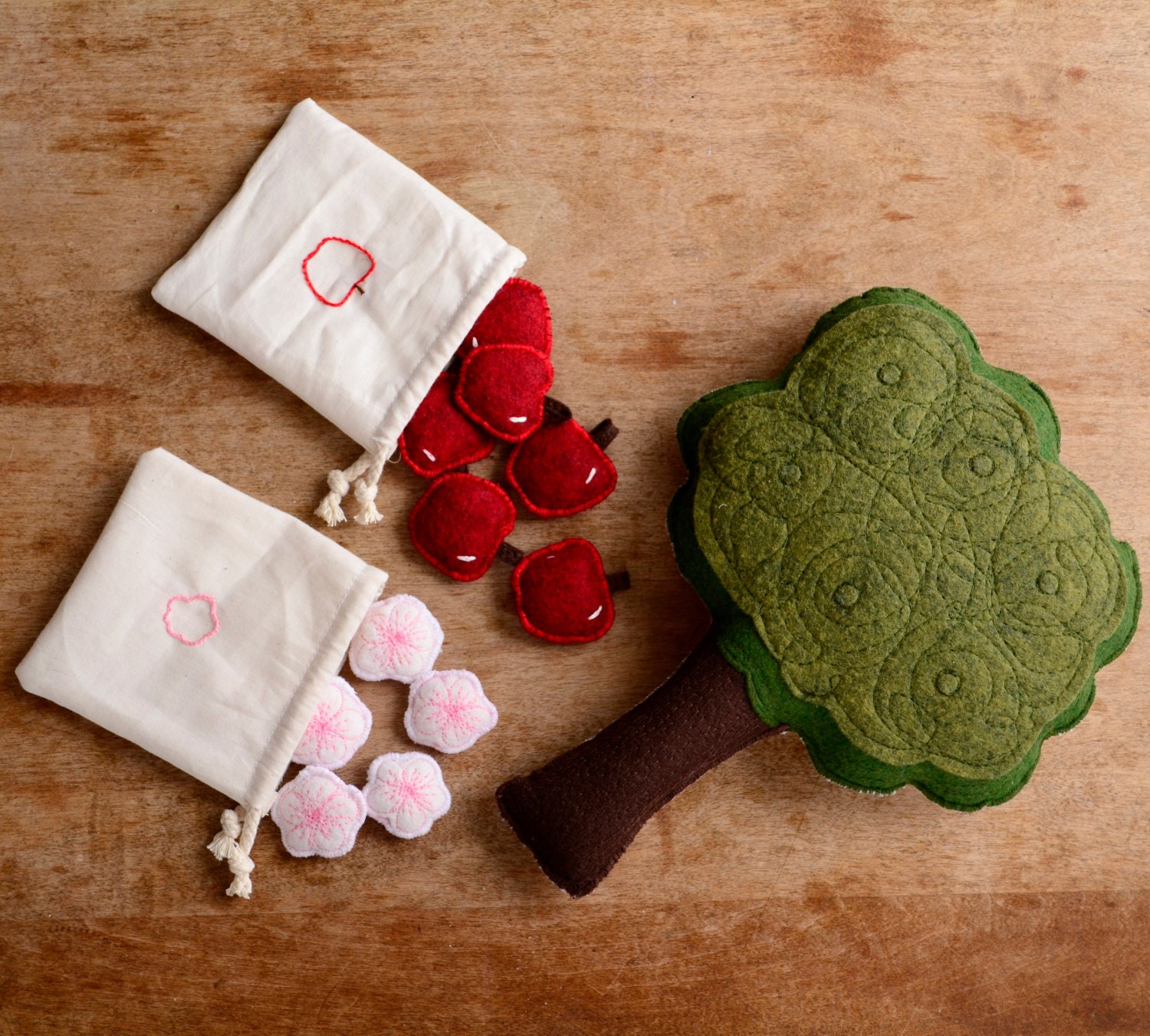Handmade Montessori Work- Magnetic Wool Felt Counting & Sorting Toy. Apple tree. Made to Order.