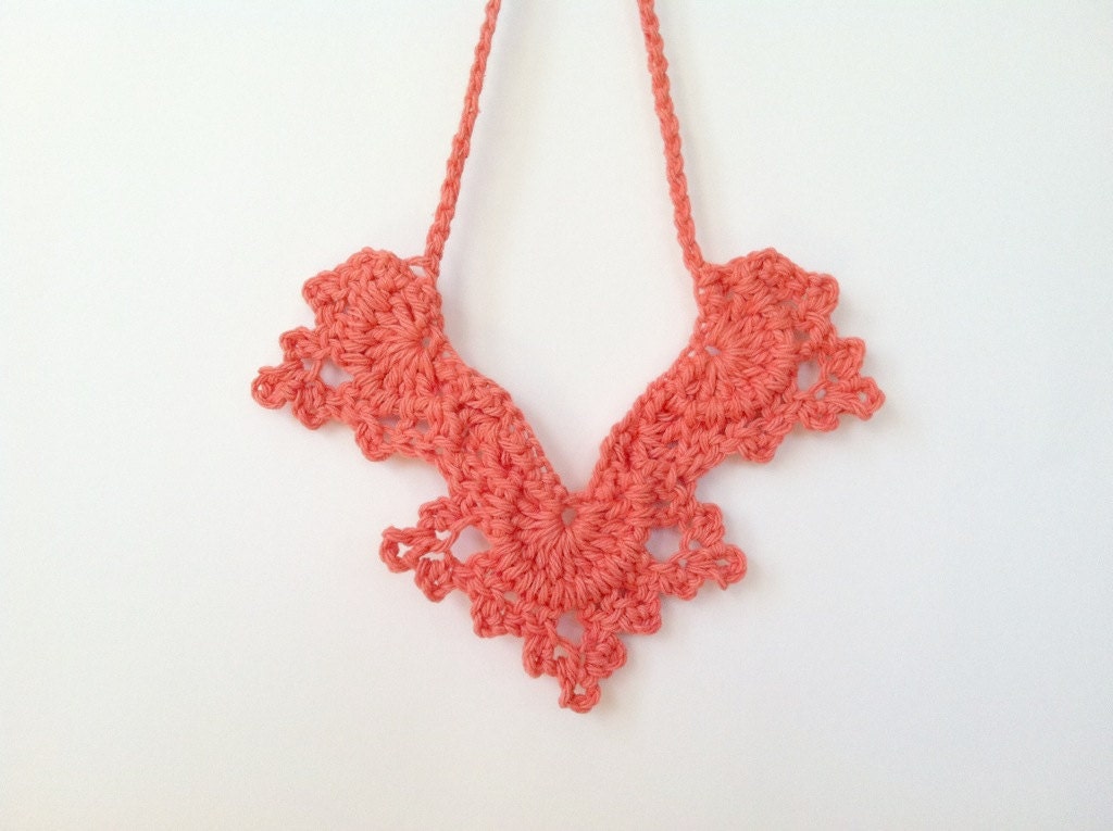 Crochet Angel Wings Necklace - Coral