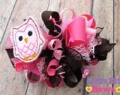 Pink and Brown Owl Feltie Boutique Funky Bow