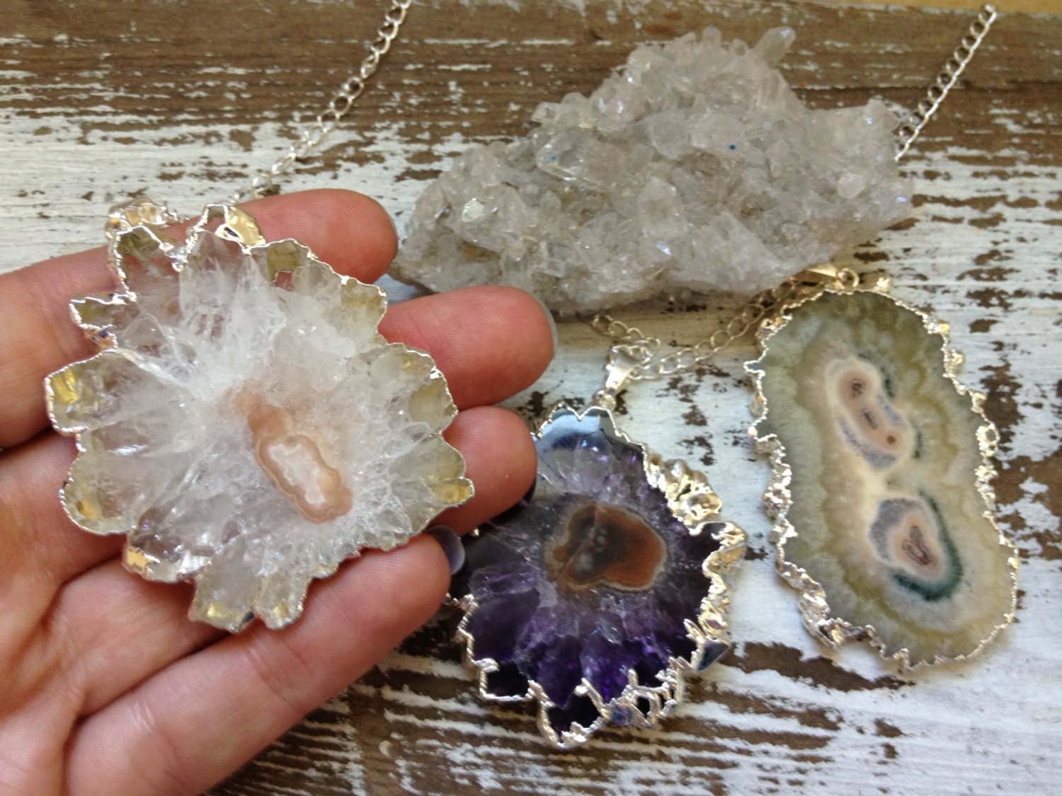 ASTER / Raw Crystal Layering Necklace - Amethyst Stalactite Druzy Gemstone Pendant Silver Plated Geode, You CHOOSE, Summer, Boho, Natural