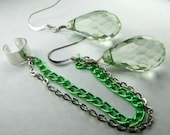 EarCuff with Green Chain and Dangle Earrings