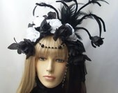 Day of the Dead black Feather Headband Fascinator Headpiece