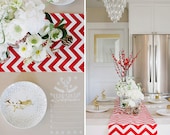 Lipstick Red and White Chevron Table Runners For Weddings, Holidays or Home Decor- Buffet Server/Table Runner - Customizable