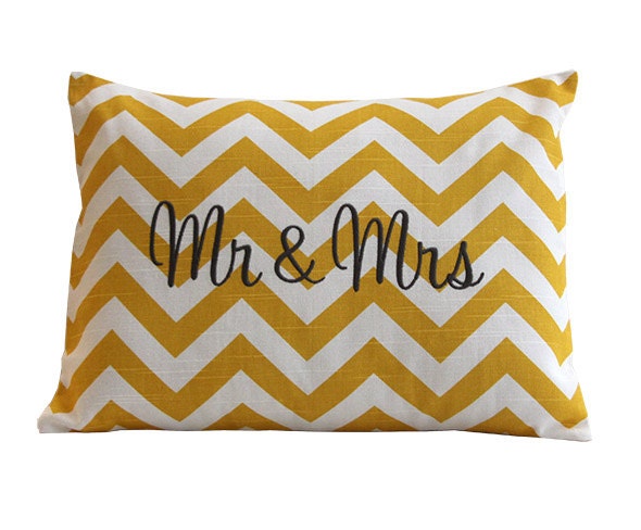Monogrammed Mr and Mrs Lumbar Pillow Cover - 12x16 Decorative Chevron Throw Pillow Cover -  Personalized Home Decor