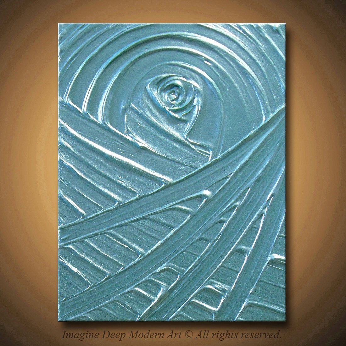 Painting Aqua Blue Topaz Turquoise Creation - Pearlescent - Abstract Acrylic Sculptural Design - 11x14 High Quality Original Modern Fine Art