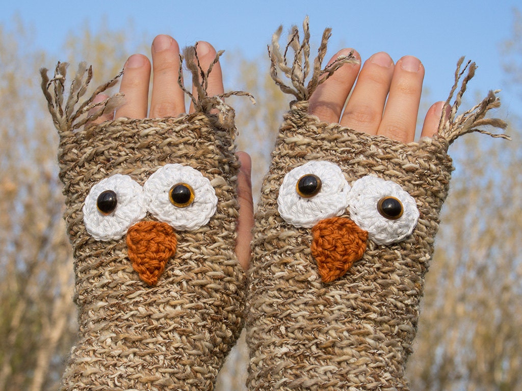 OWL FINGERLESS GLOVES (Birchbark) - Free Shipping Worldwide