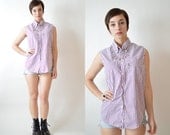 Purple and White Striped Sleeveless Vintage 90's Blouse