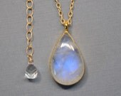 Long Gold Rainbow Moonstone Necklace - June Birthstone Necklace