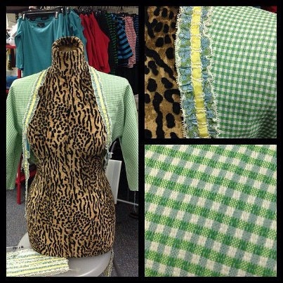 Blue & Green Stretch Gingham Shrug with Vintage Trim