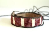 tribal loom woven headband crimson and pearl