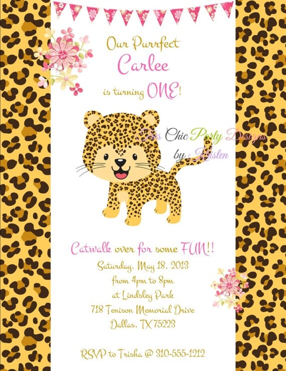 Leopard Birthday invitation, printable file 4.25x5.5 size Il_570xn