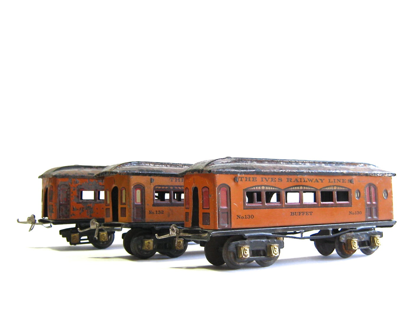 Vintage Ives Train Cars Tin Lithograph Train Set 132 Observation Buffet Saratoga Cars Collectible Train Set Fathers Day