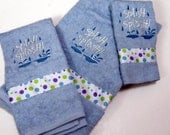 Embroidery Splish Splash Pale Blue Bath Towel Hand Towel  Wash Cloth