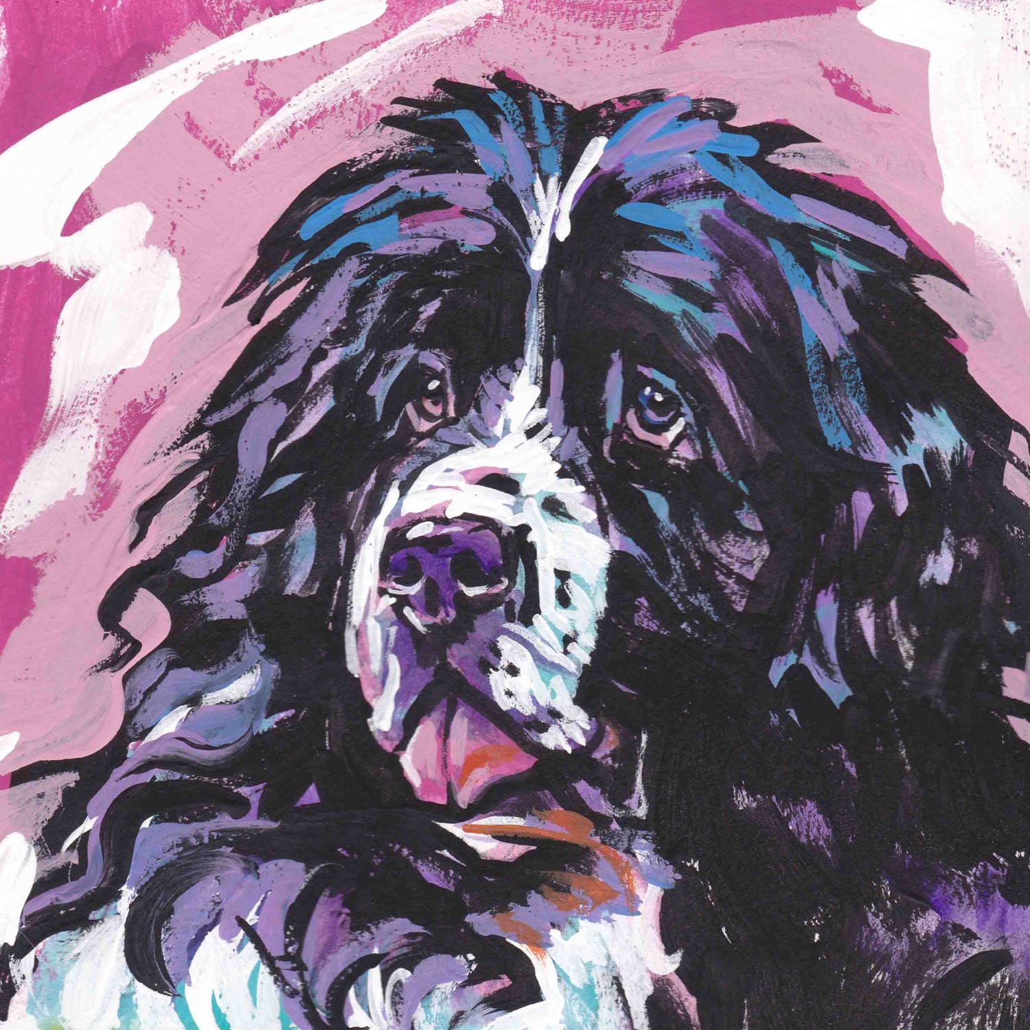 Landseer Newfoundland art print of painting pop dog portrait art bright colors 8x8"  LEA