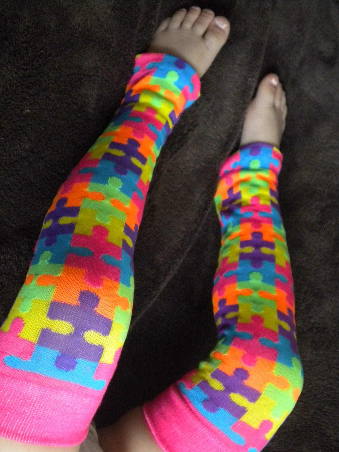 Baby Legwarmers Hot Neon Multi Puzzle Pieces READY TO SHIP