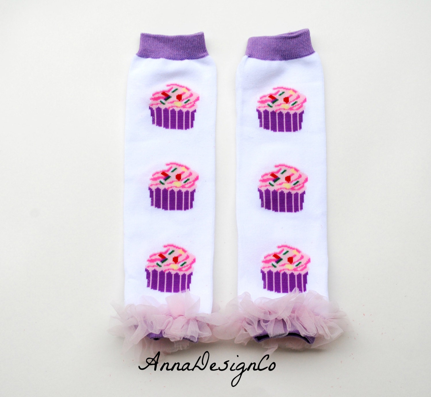Cupcake Pink, White, Lavender Ruffled Baby/Toddler Legwarmers