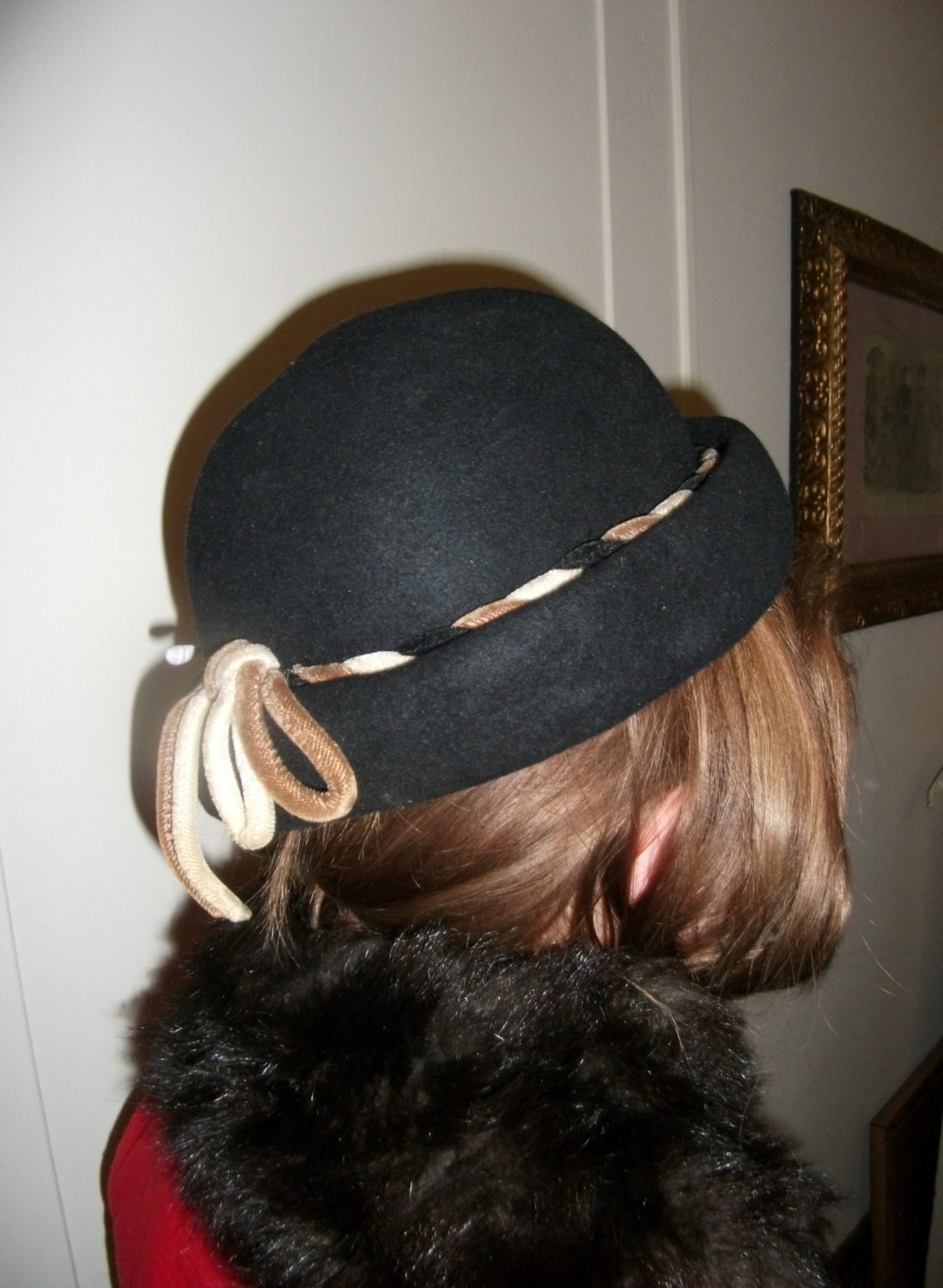 SAlE 30% Off Vintage Luci Ames Bowler Style Hat Handmade in USA Retro Steampunk Now Only 14 USD