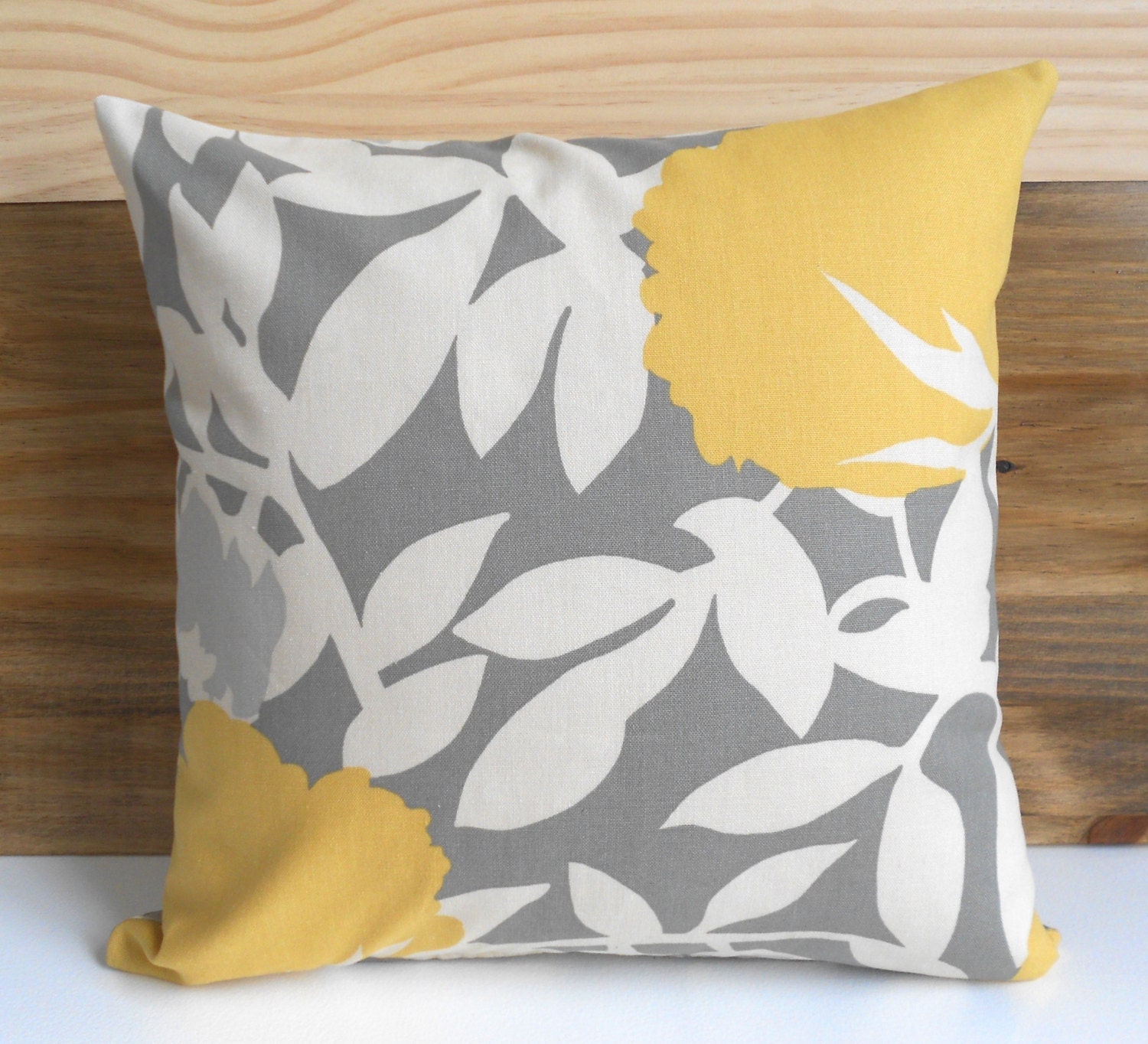 Yellow and gray floral decorative pillow cover
