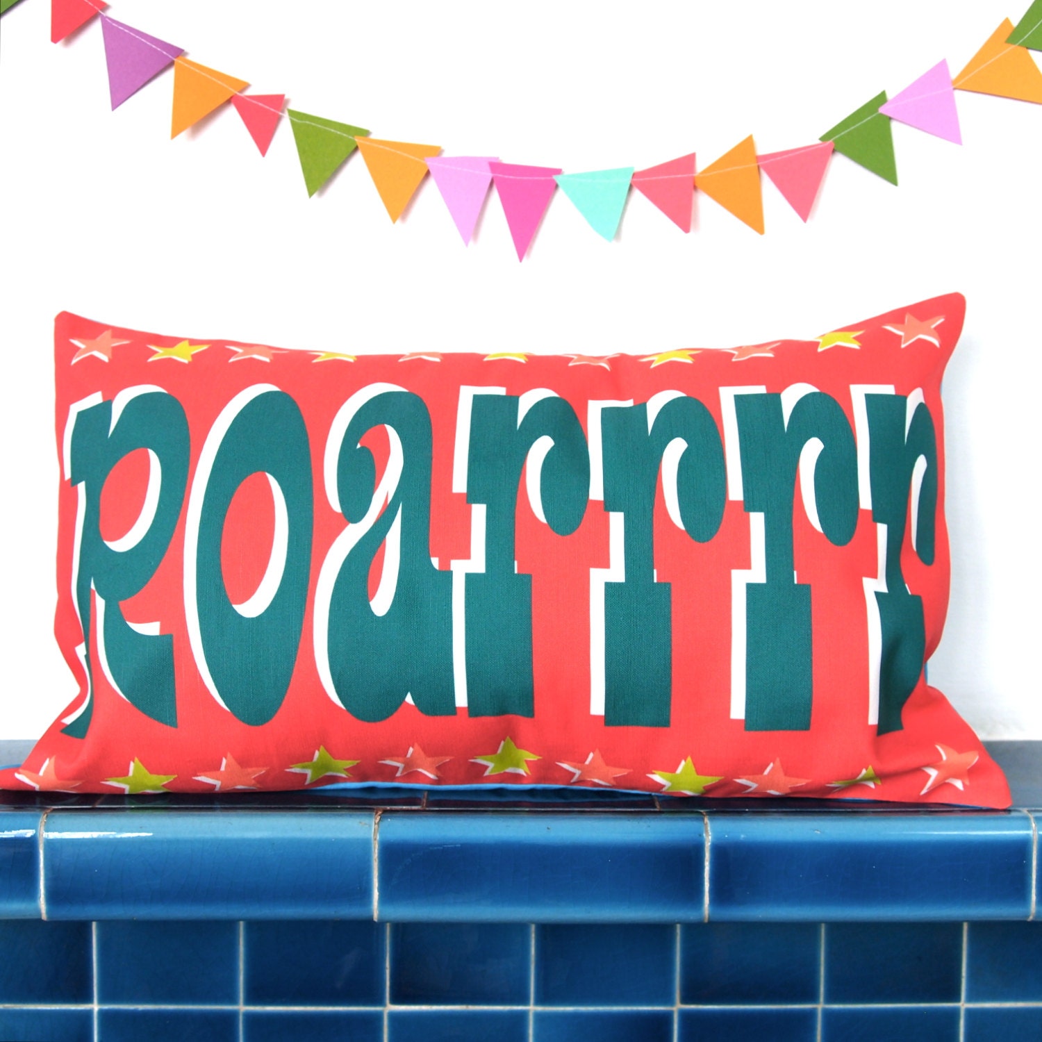 Roarrrr Cushion Pillow - Retro vintage circus typography fun quirky funky