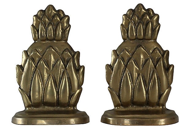 Vintage Pair of Brass Pineapple Bookends