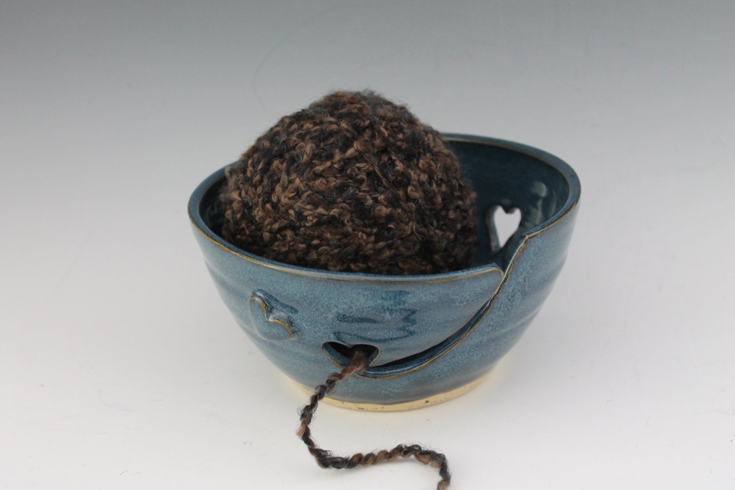 Blue Yarn Bowl / Knitting Bowl / heart cutouts / Mother's Day Gift