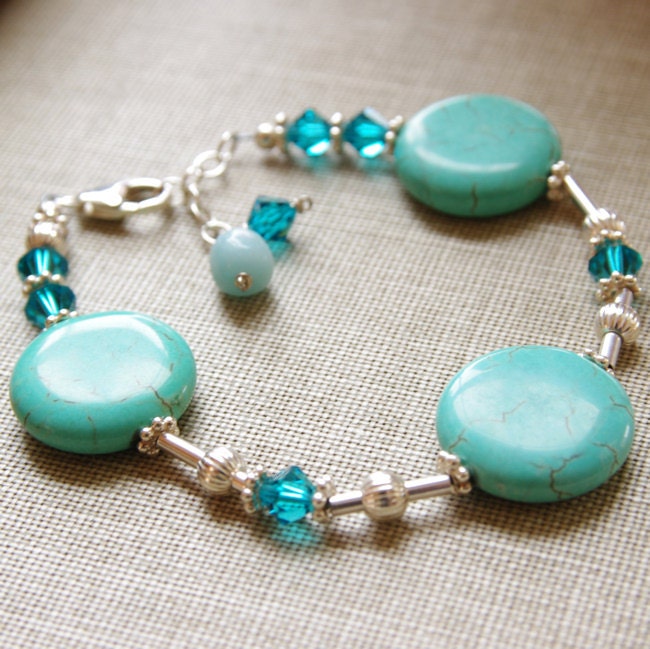 Turquoise Bracelet Turquoise Jewelry Blue Sterling Silver Aqua Magnesite December Birthday Swarovski Crystal Amazonite Handmade Jewelry