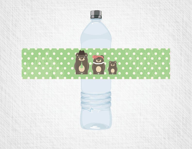 Personalized 3 Bears - Mint Polka Dots with Golden Yellow Accents - 4 DIY, Printable Water Bottle Labels