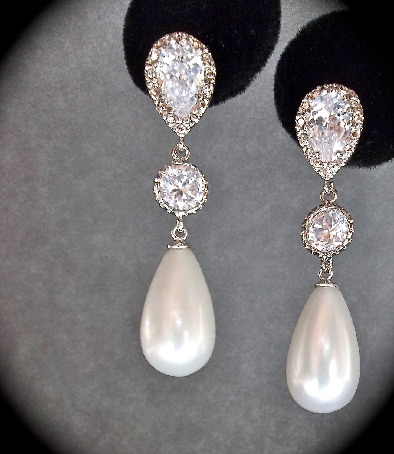Bridal Jewelry - Pearl earrings - Sterling Silver - Long - pearl drop earrings - Brides earrings - Formal jewelry -
