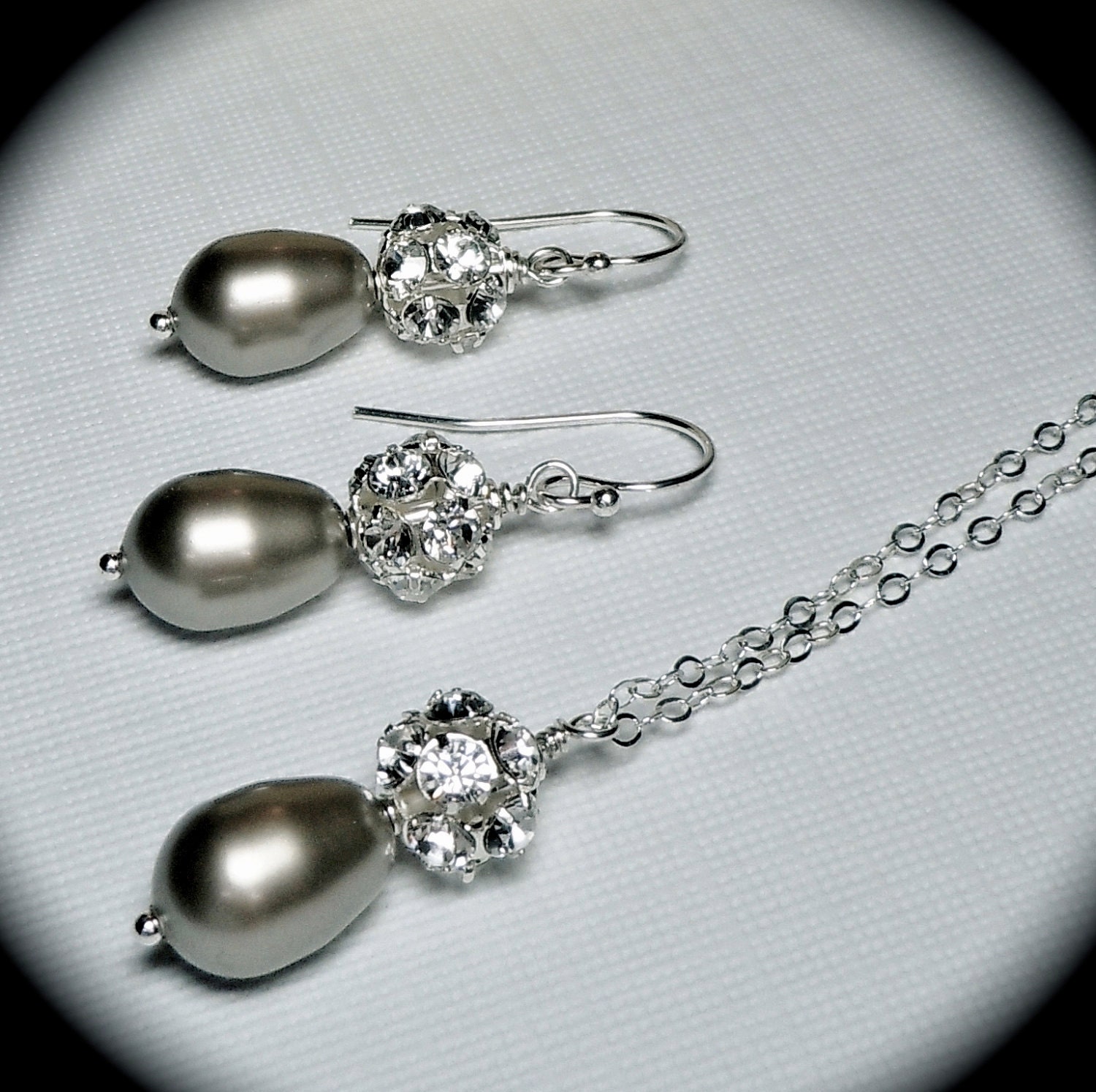 Pearl necklace and earrings set - Platinum - Sterling silver - Fireballs - High Quality - Bridal Jewelry - bridesmaids- gift