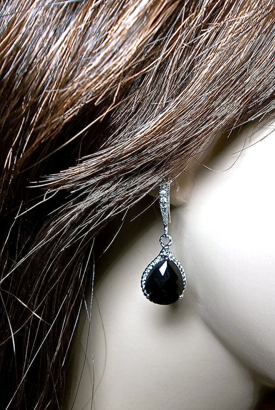 Black and Silver earrings - Sterling Silver - Teardrops - Bridal Jewelry - Bridesmaids - Classic - Gift