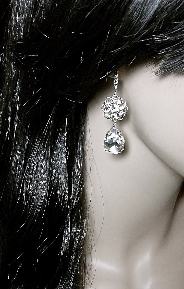 Bridal Jewelry - Rhinestone earrings - Sparkly - Crystal -Teardrops - Classy - Bridal Jewelry - Formal - Bridesmaids -