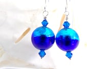 Venetian Glass Earrings Cobolt Blue Summer Trends Dangle