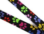 Paw Prints RETRACTABLE REEL Breakaway LANYARD - Fabric Retractable Reel Lanyard - Fabric id Badge Holder - Key Fob Lanyard