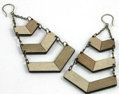 Three Tier Chevron Earrings - Make a Statement, Large Etched Wood Earrings (0020)