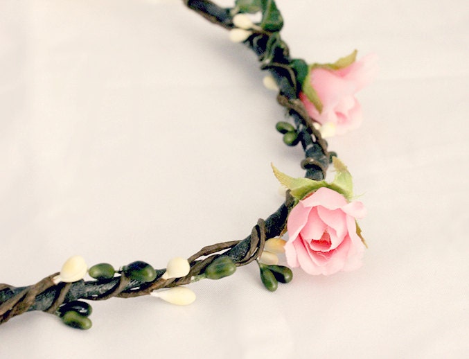 Woodland Pink Rose Floral Crown, Flower Crown, Bridal Hair Crown, Wedding. Spring, Hair Wreath, wedding flower crown, Hair Accessories,