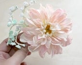 Blush Dahlia Hair Clip. Pink and Mint Green, Flower Hair Pin. Whimsical, Bridal headpiece, Spring, Floral, Hair Accessories.