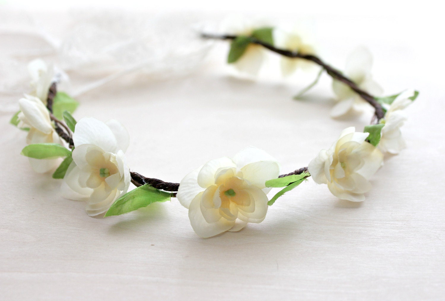 Ivory Blossoms Floral Crown, Flower Crown. Woodland Halo, Spring, Hair Wreath, Bridal, Weddings, Bridesmaids, Summer