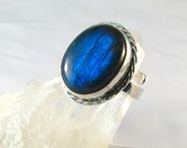 Handmade Sterling Blue Flash Labradorite Ring adjustable size, ooak
