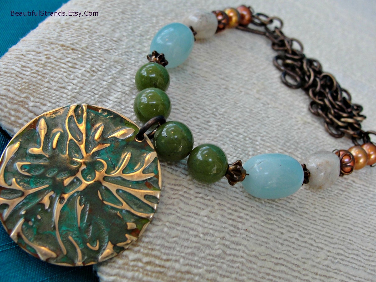 Hand Painted Metal Pendant and Mixed Gemstone Necklace