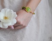 fresh spring jewelry light large stone gemstone handmade bracelet gold bright  APPLE GREEN natural silk israel jewelry