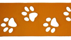 1.5" LSU Yellow Gold tiger paw Cut Out Ribbon 10 yards